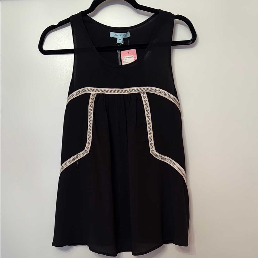 NWT Sleeveless Black Top with Cream Trim